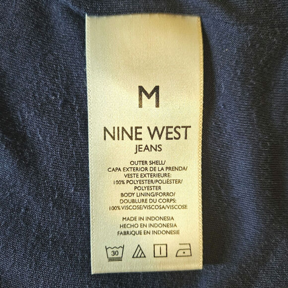 Nine West Jeans Elliot Blouse Bubble Seam Navy Women's Size Medium - Picture 7 of 10